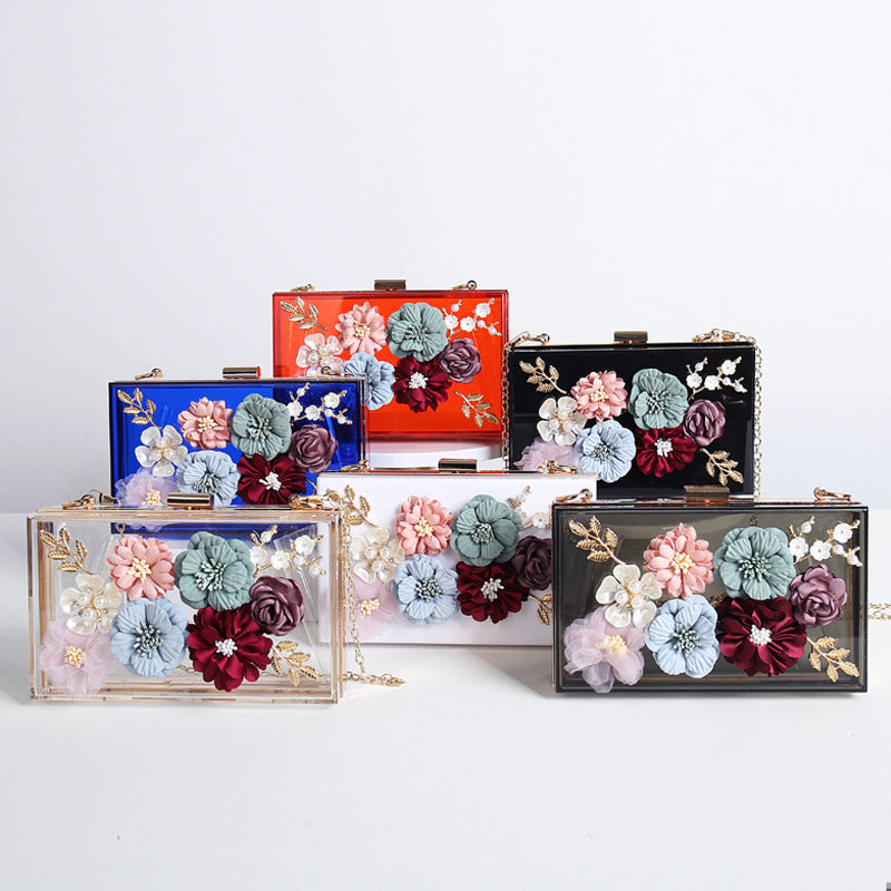 Women's Oblique Flower Party Fashion Wear Chain Evening Bags