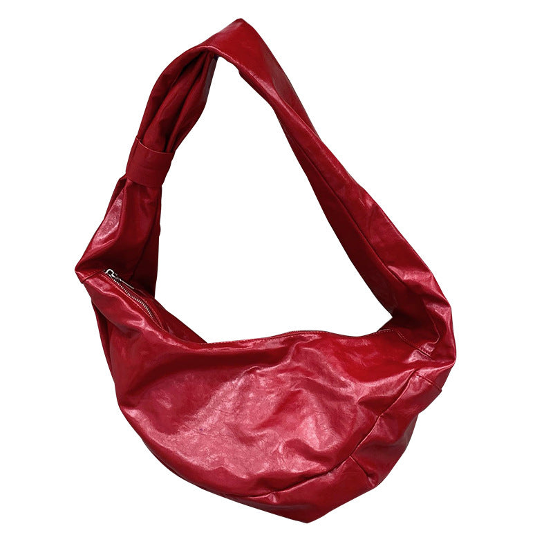 Ge Oil Wax Leather Korean Pleated Crossbody Bags