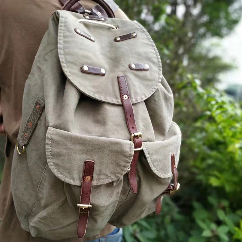 Men's Retro Washed Worn Motorcycle Large Capacity Backpacks