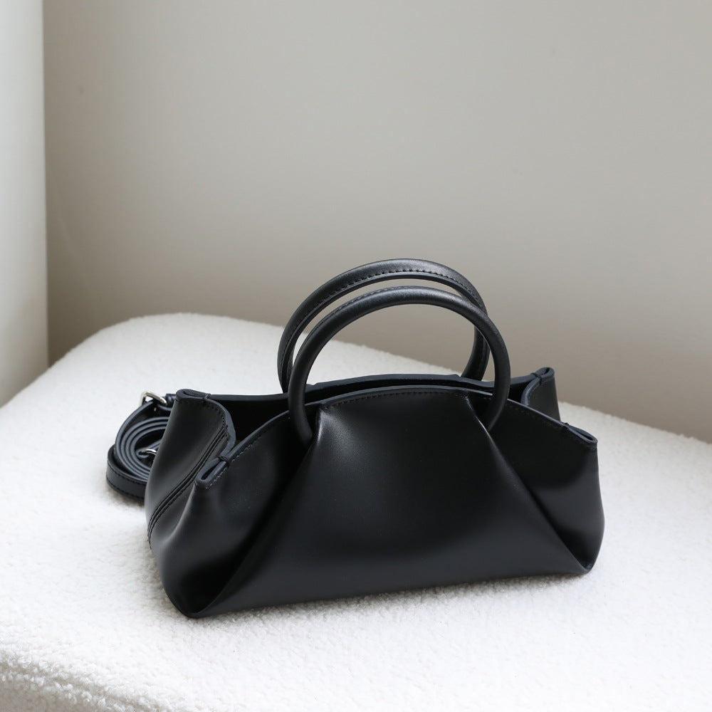 Women's Lazy Genuine Leather Pleated Portable Box Oblique Handbags