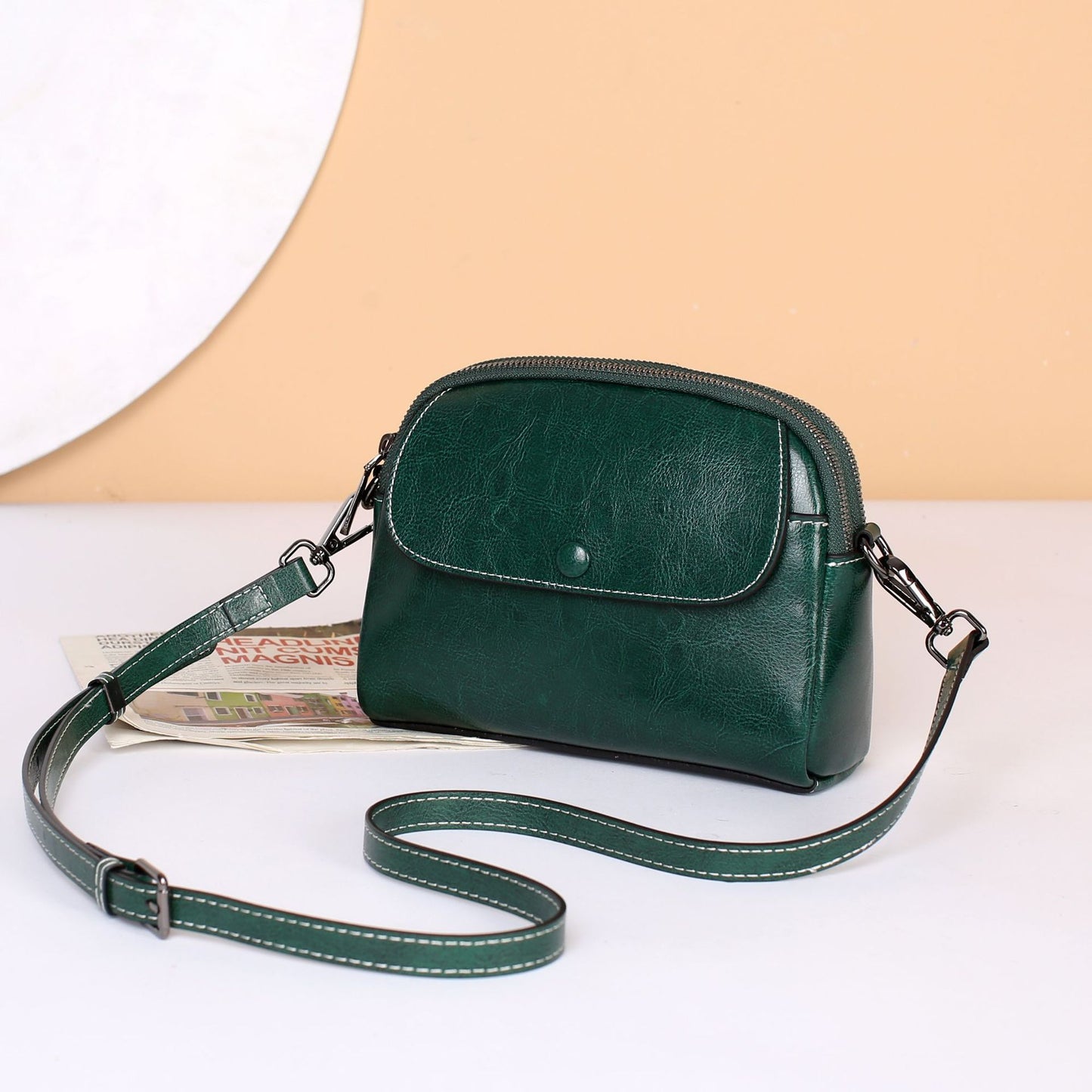 Women's Oil Wax Cowhide Single Lady's Practical Simple Shoulder Bags