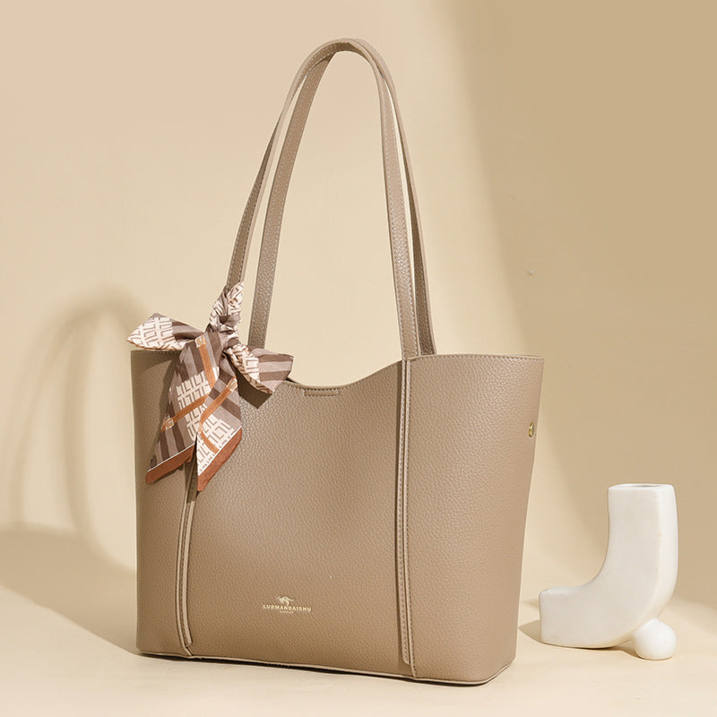 Women's Silk Scarf Retro Solid Color Large Capacity Handbags