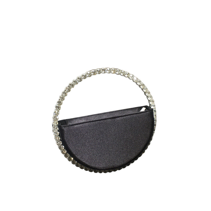 Women's Diamond Round Hand French Minority Satin Evening Bags