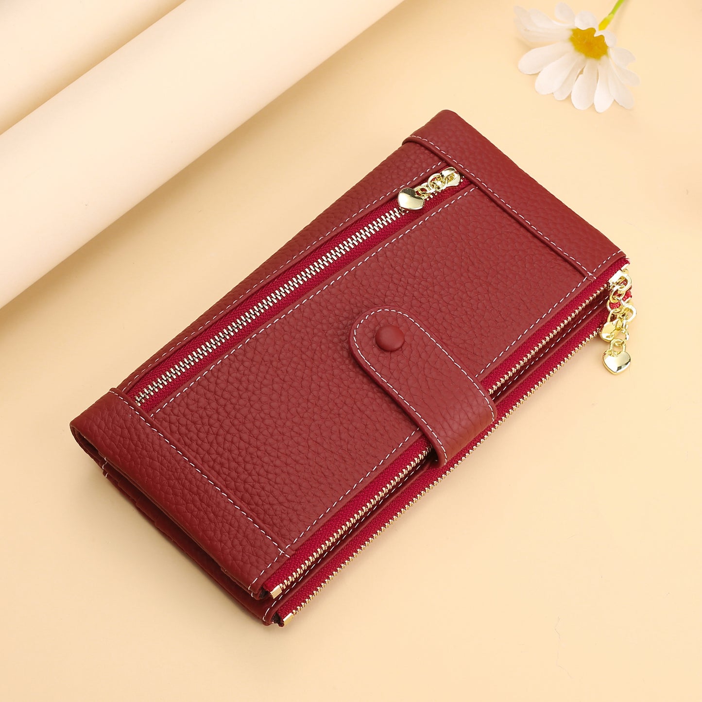 Multifunctional Fashion Top Layer Leather Two-fold Ladies Wallets