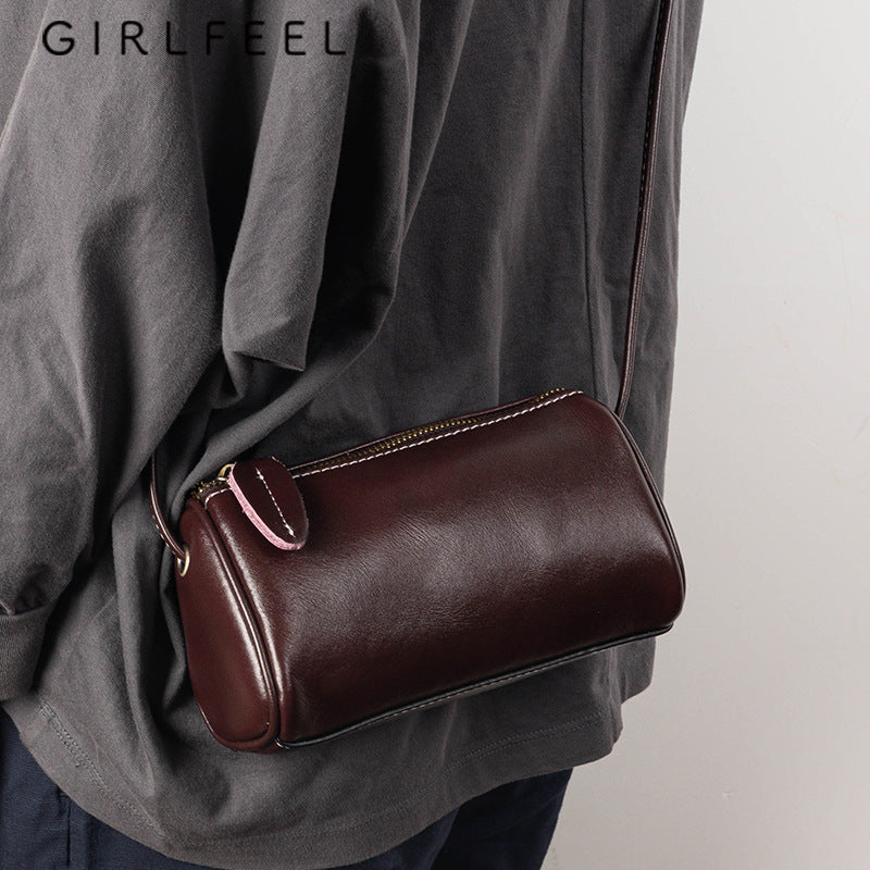 Women's Fashionable Genuine Leather Retro Vegetable Tanning Crossbody Bags
