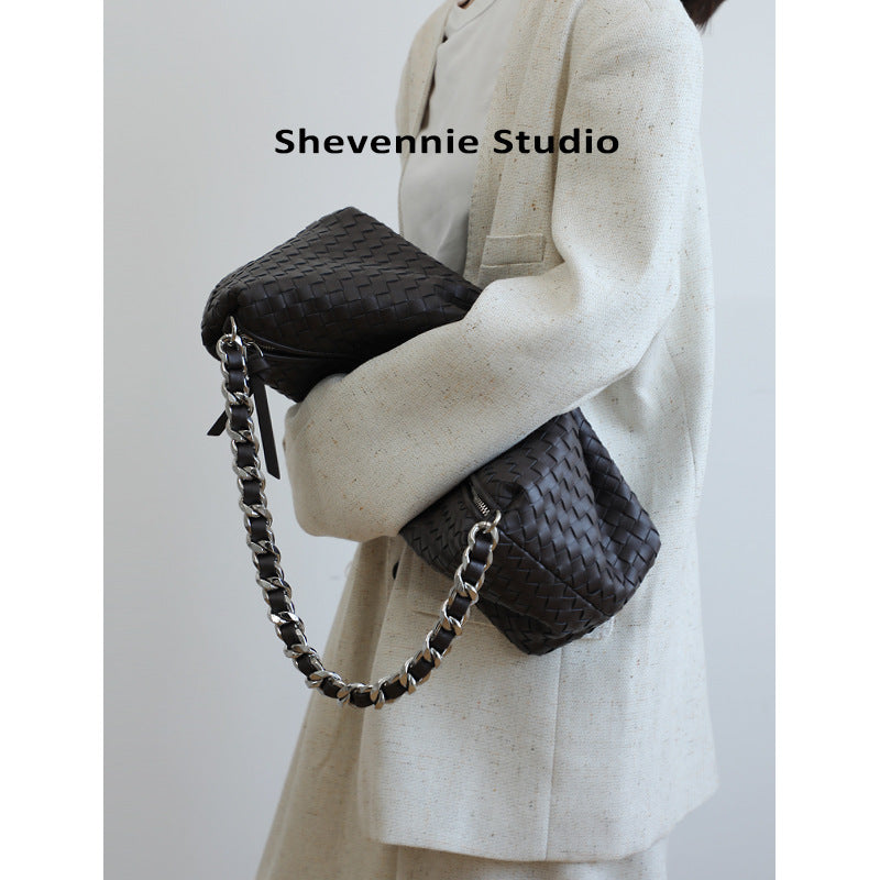 Braided Leather Large Capacity Oblique Collapse Tote Bags