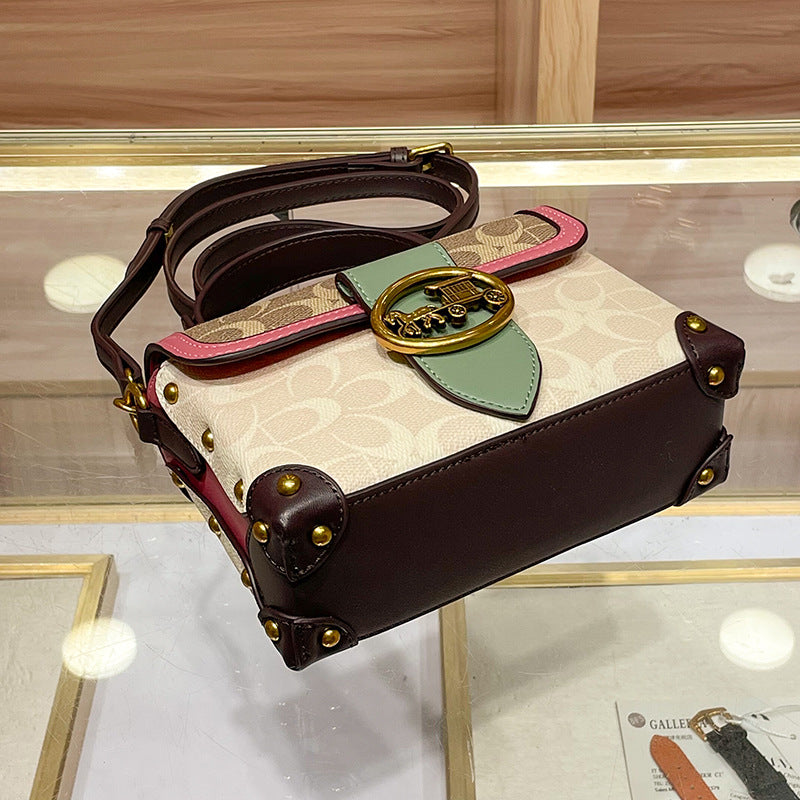 Women's Popular Niche Printing Color Contrast Box Crossbody Bags