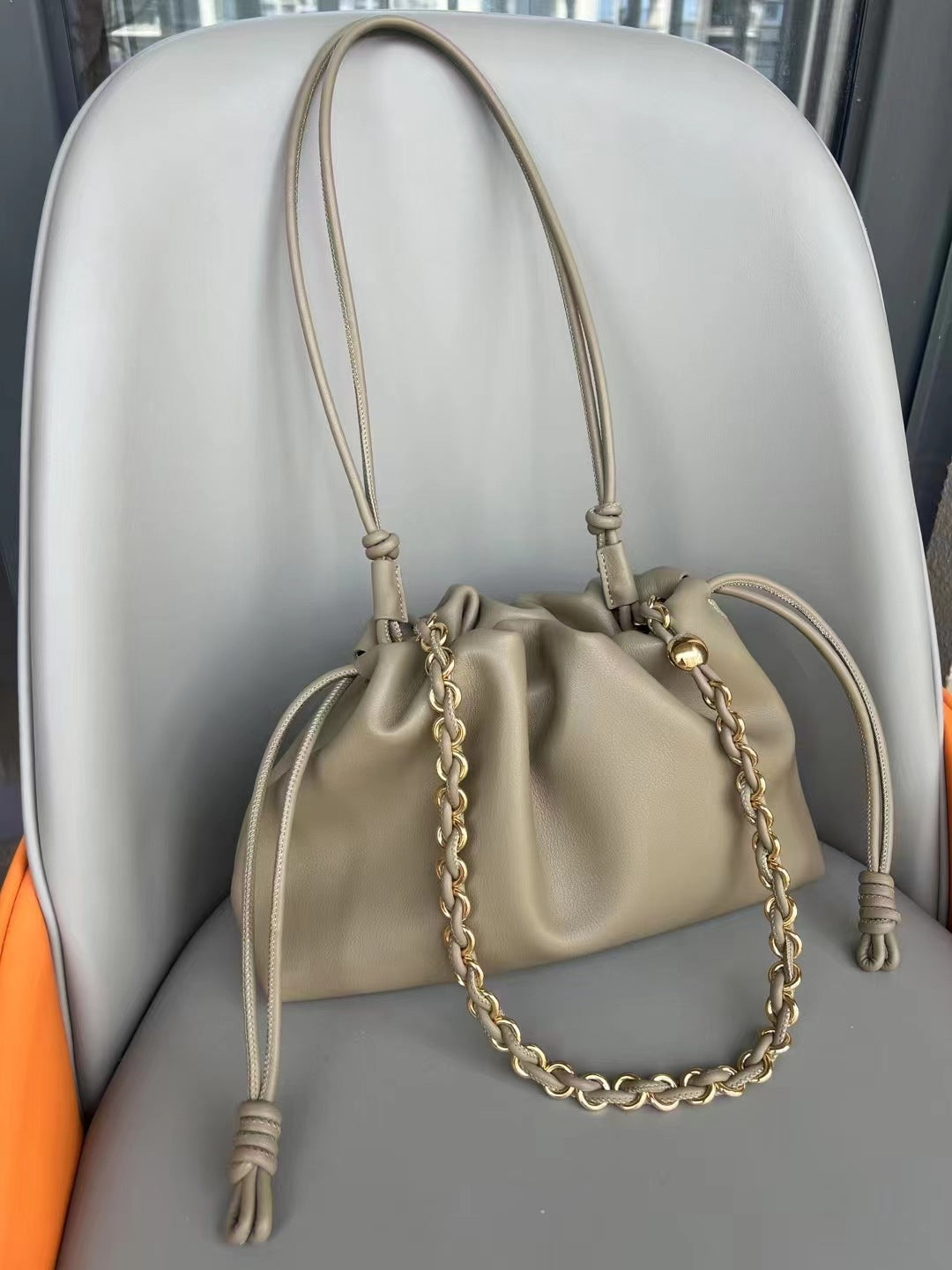 Women's Lucky Soft Cowhide Clutch Drawstring Genuine Shoulder Bags