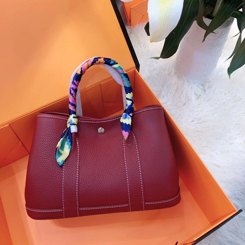 Women's Litchi Pattern First Layer Cowhide Shopping Shoulder Bags