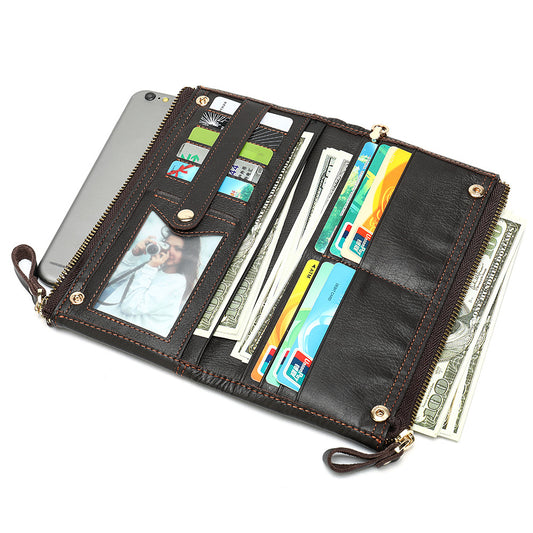 Men's Real Leather Long Portable Versatile Clutch Purses