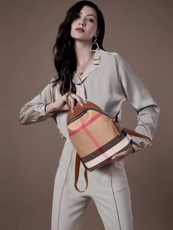Women's Genuine Leather Canvas Fashion Simple Large Backpacks