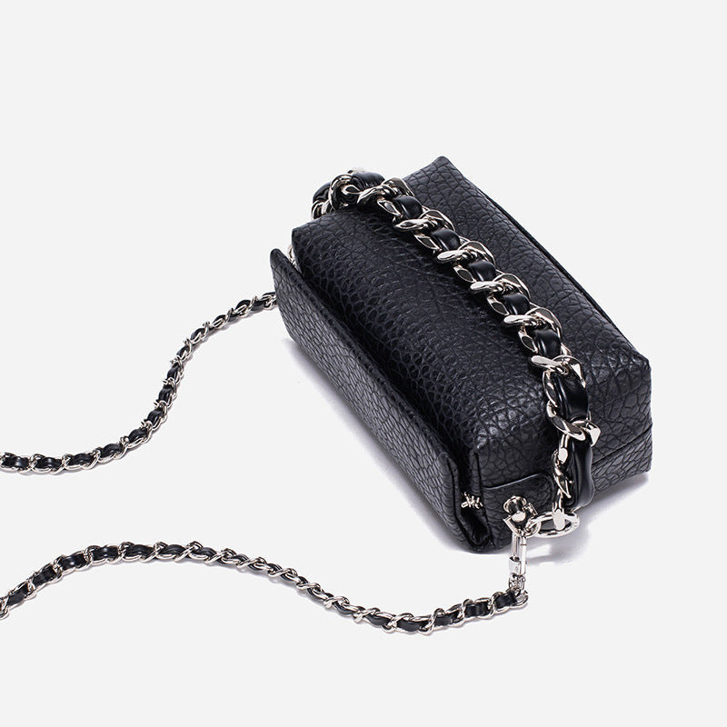 Women's Trendy Box Chain Lychee Pattern Temperament Crossbody Bags