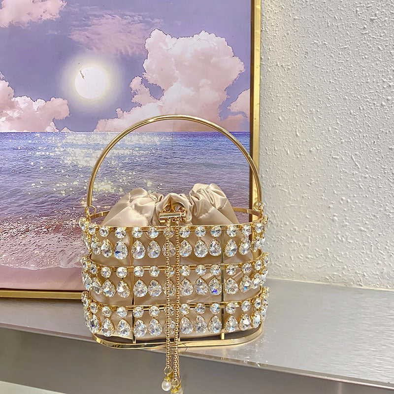 Chain Crystal Dinner Hollow Bird Cage Vegetable Handbags
