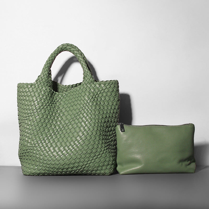 Soft Leather Woven Big Vegetable Basket Handbags
