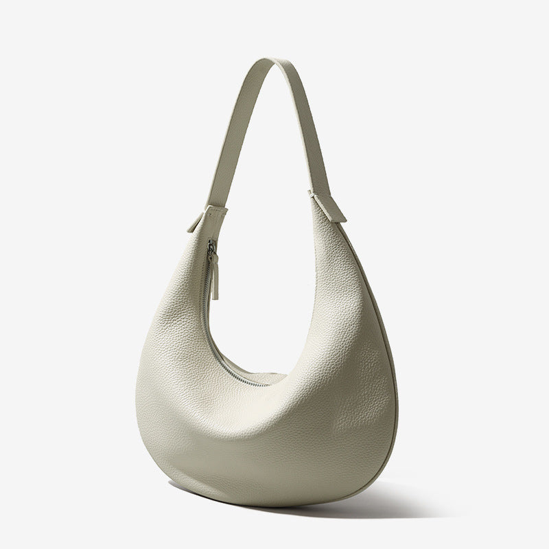 Women's Layer Cowhide Croissant Simple Style Fashion Commuter Underarm Lychee Bags