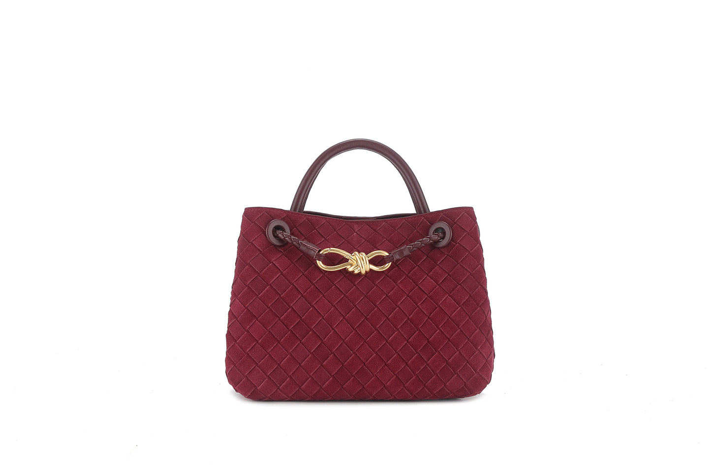 Women's Suede Layer Cowhide Bow Woven Handbags