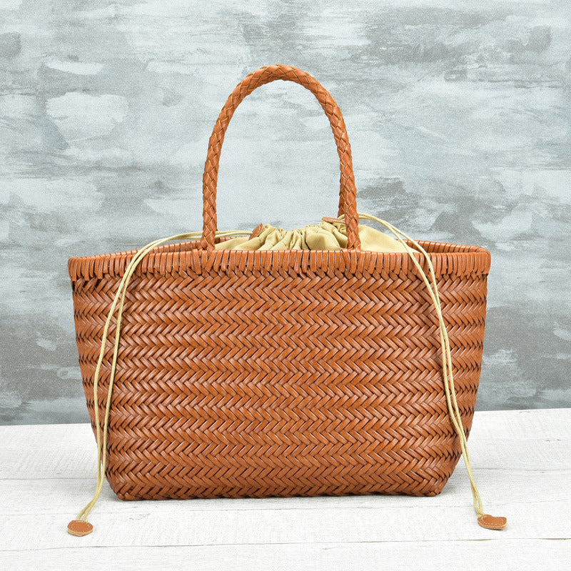 Women's Woven Genuine Leather French Style Vegetable Bags