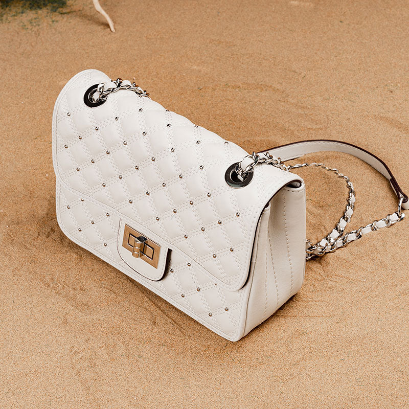 Women's Leather For Classic Style Rivet Rhombus Crossbody Bags