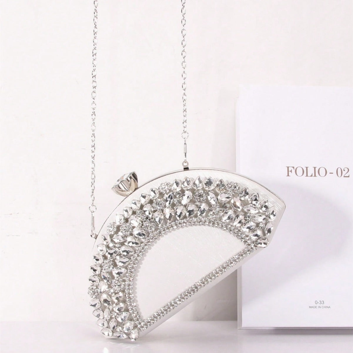Fan-shaped Rhinestone Alloy Clipped Button Fashion Evening Bags