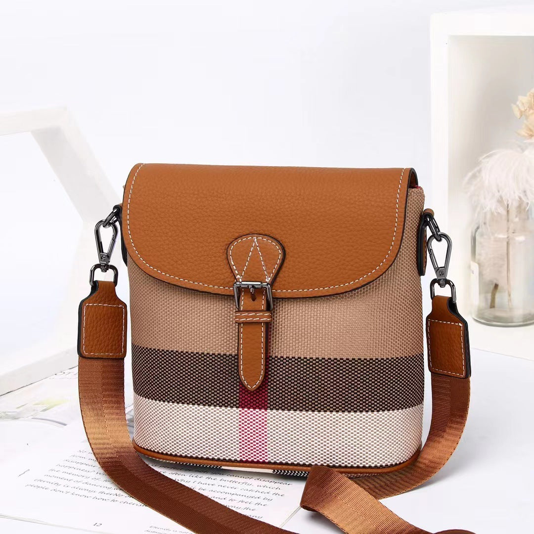 Women's Trendy Genuine Leather Fashionable Cowhide Plaid Shoulder Bags