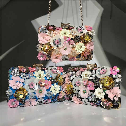 Dinner Female Colored Beads Flower Beaded Evening Bags