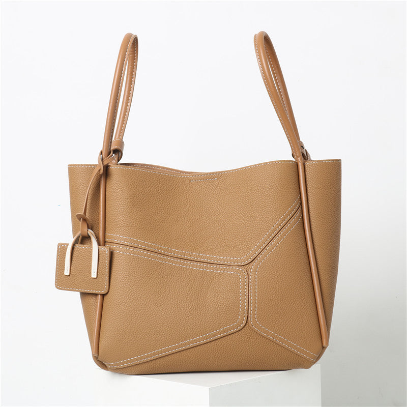 Women's Layer Cowhide Big Geometric Large Capacity High-grade Handbags