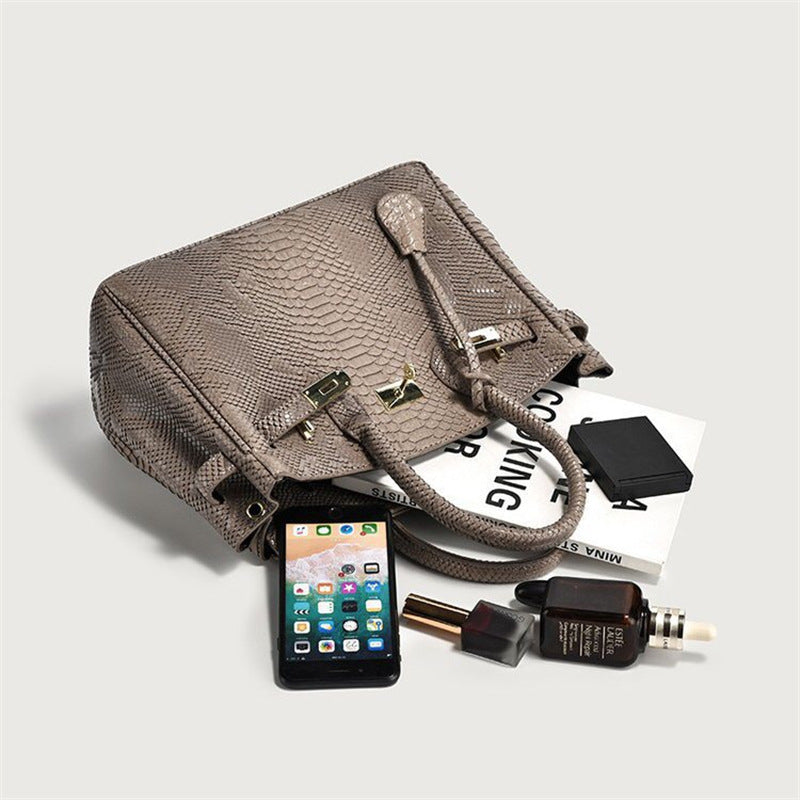 Women's Snakeskin Pattern Platinum Trendy Large Capacity Handbags
