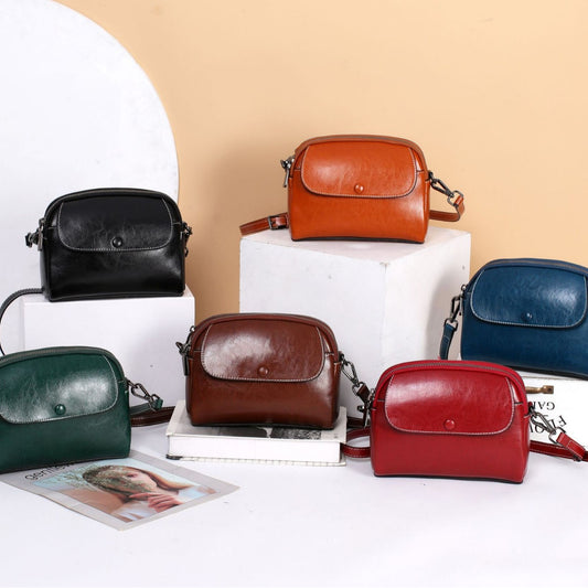 Women's Oil Wax Cowhide Single Lady's Practical Simple Shoulder Bags