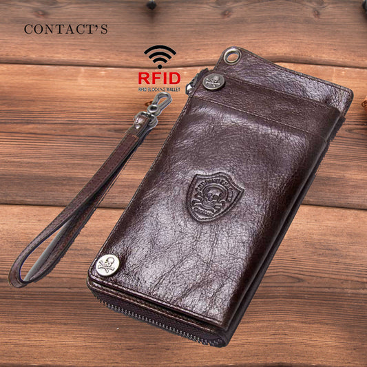 Men's Angel Swiping Trend Cowhide With Wrist Strap Genuine Men's Wallets
