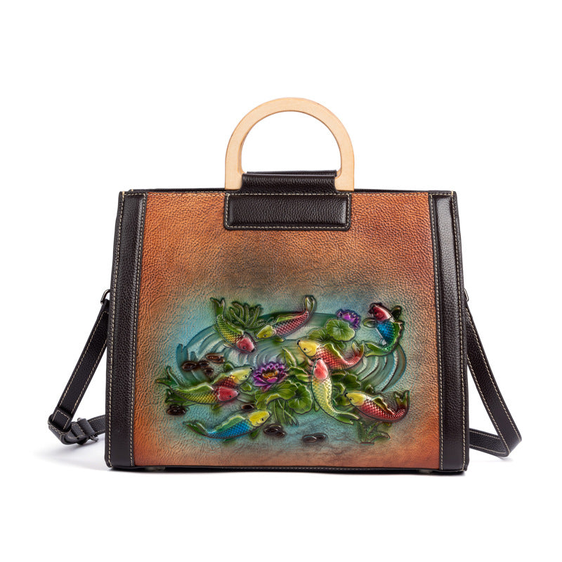 Women's Layer Cowhide Like Fish In Water Shoulder Bags