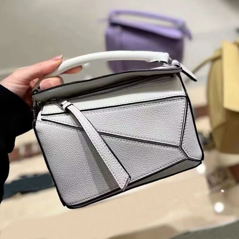 Women's Geometric Rhombus Soft Leather Stitching Genuine Portable Shoulder Bags