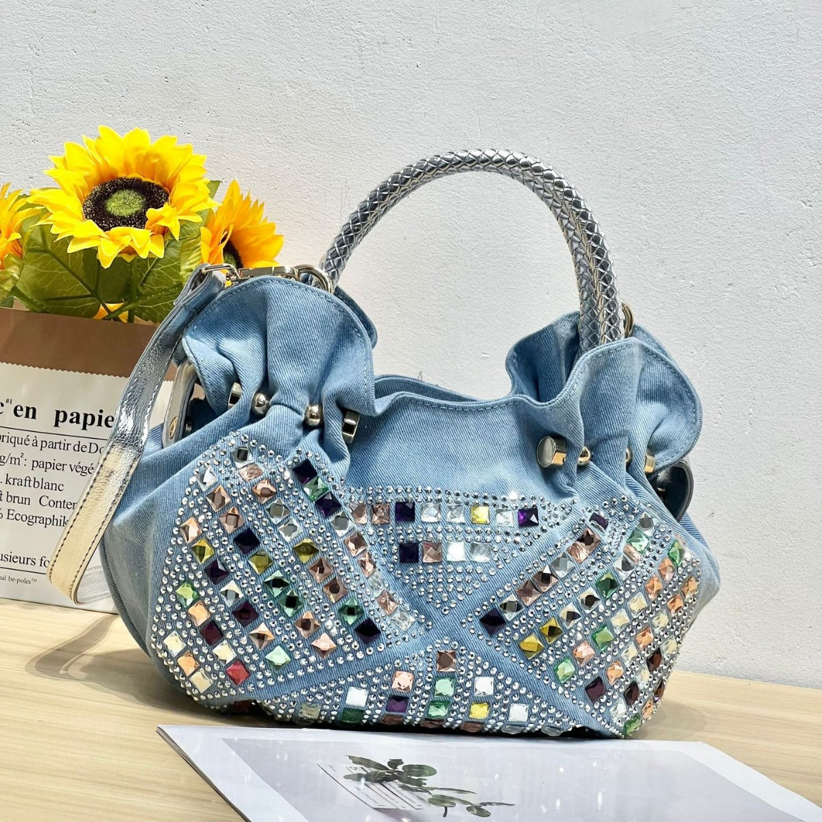 Korean Style Mini Fashion Canvas Rhinestone Handbags