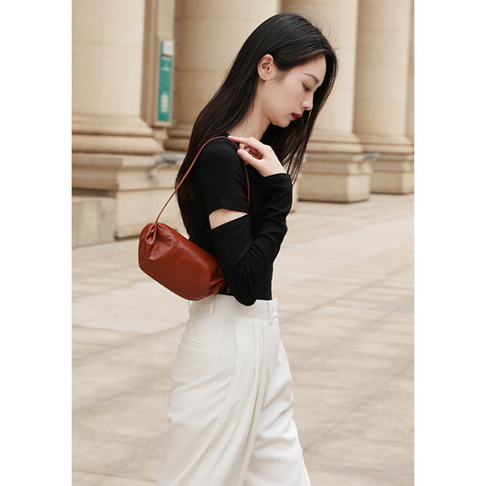 Women's Niche Pleated Dumpling First Layer Cowhide High-grade Underarm Shoulder Bags