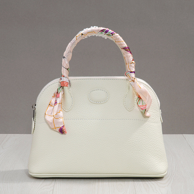 Women's Lychee Pattern First Layer Cowhide Portable Crossbody Bags