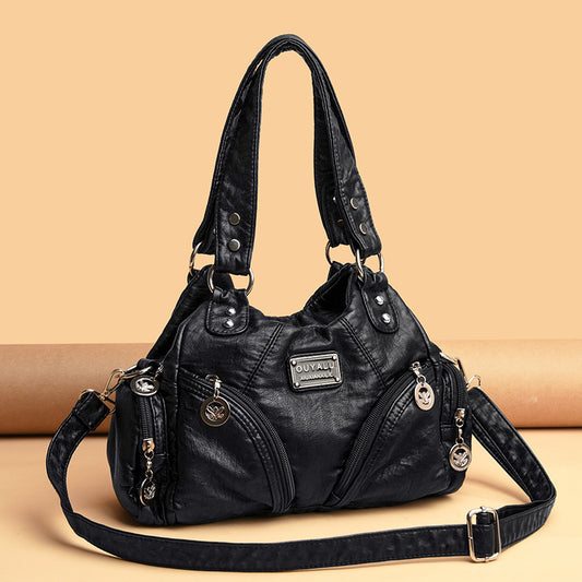 Women's Retro Soft Leather Motorcycle Trendy Quality Shoulder Bags
