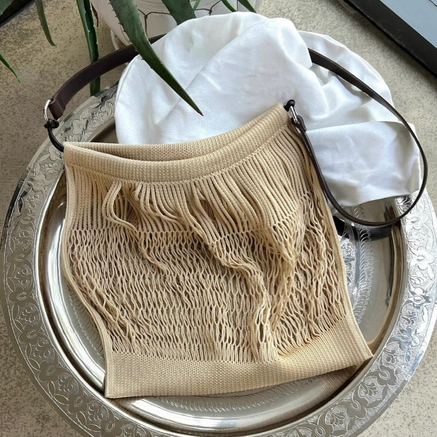 Size Medium Mesh Pocket Concave Shape Design Crossbody Bags