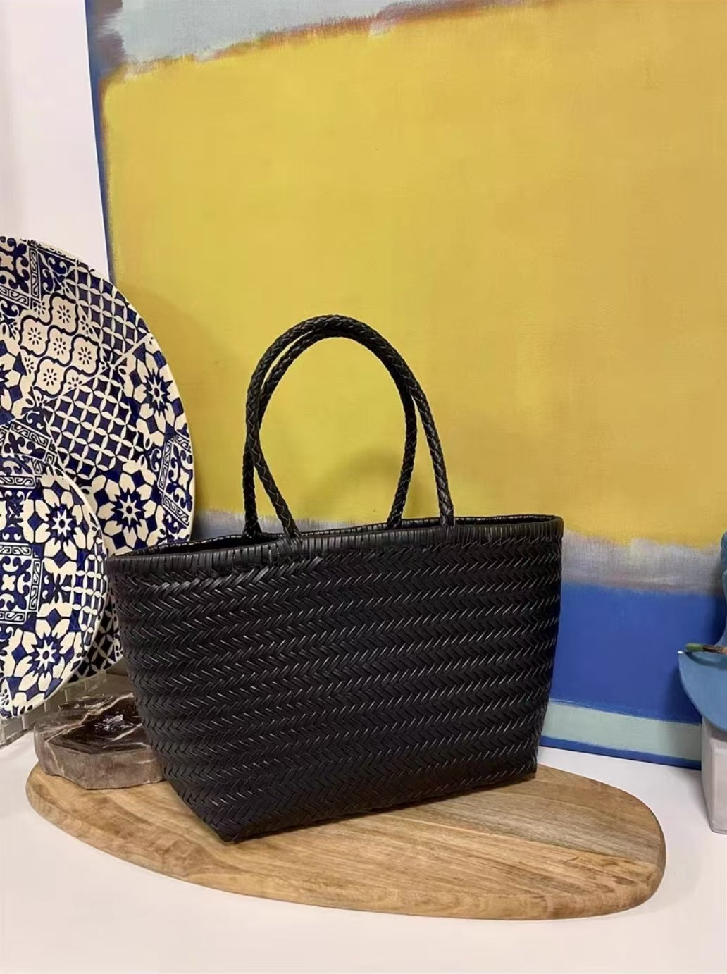 Women's French Style Vegetable Basket Cowhide Hand-woven Bags