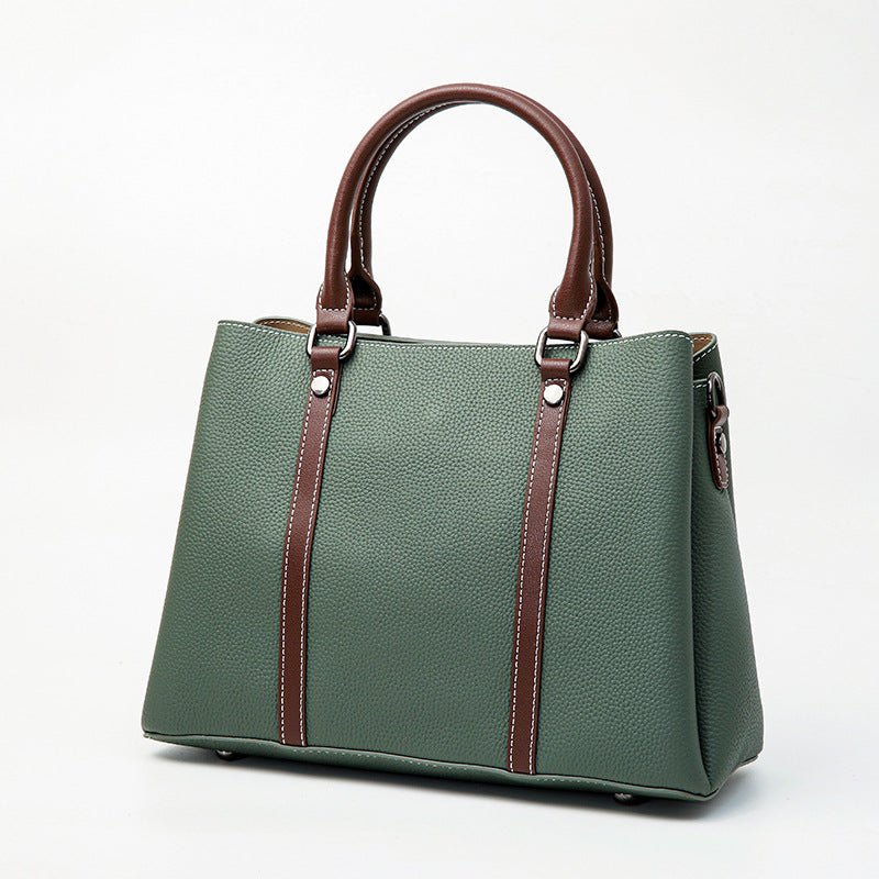 Women's Large Capacity Contrast Color First Layer Cowhide Handbags