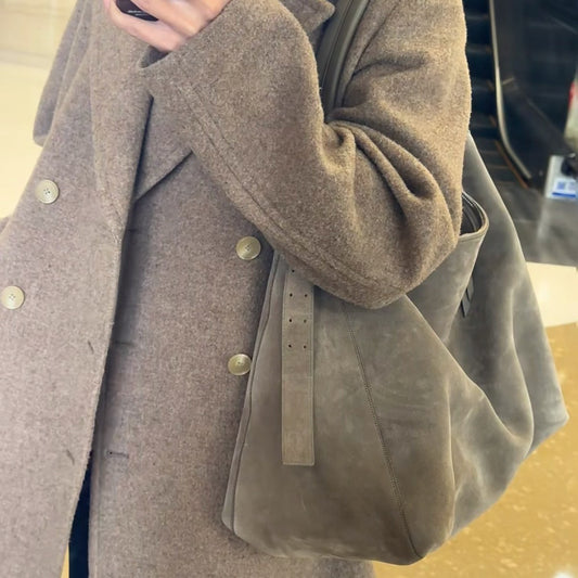 Women's White Suede Large Capacity Commuter Bags