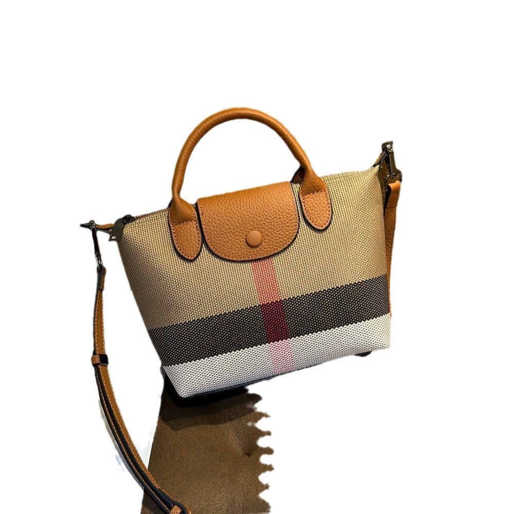 Women's Portable Plaid Contrast Color Cowhide Crossbody Bags