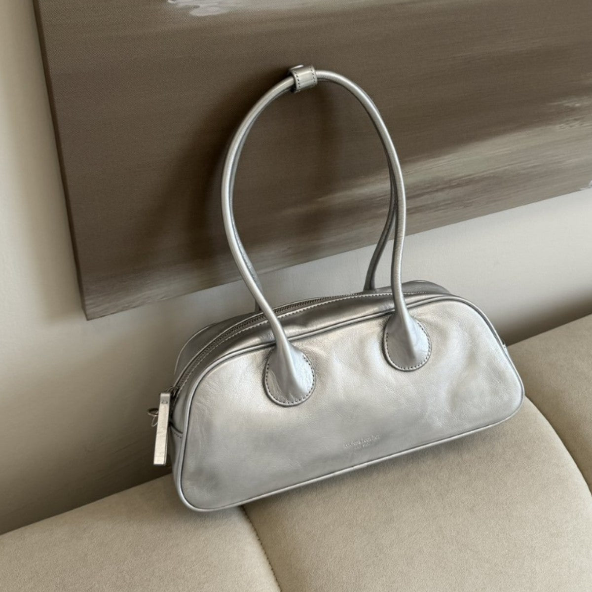 Cowhide Underarm Simple Double Strap French Shoulder Bags