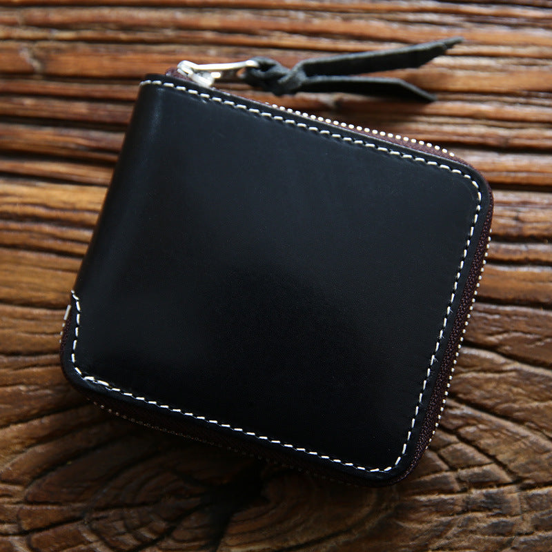 Men's Vintage Zipper Multifunctional First Layer Short Men's Wallets