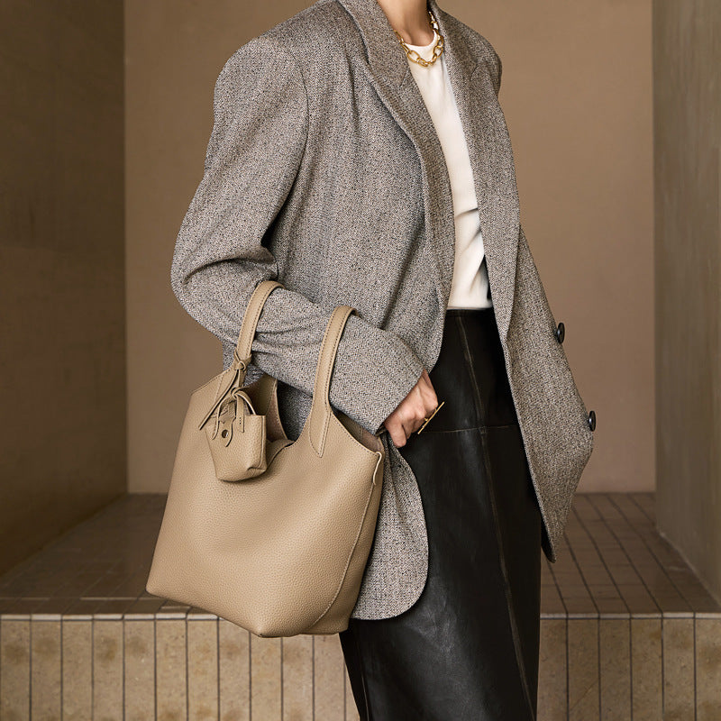 Women's Light Luxury Minority Design Portable Vegetable Basket Genuine Bags