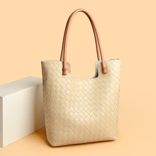 Women's Fashion Woven Large Capacity Simple Leather Crossbody Bags