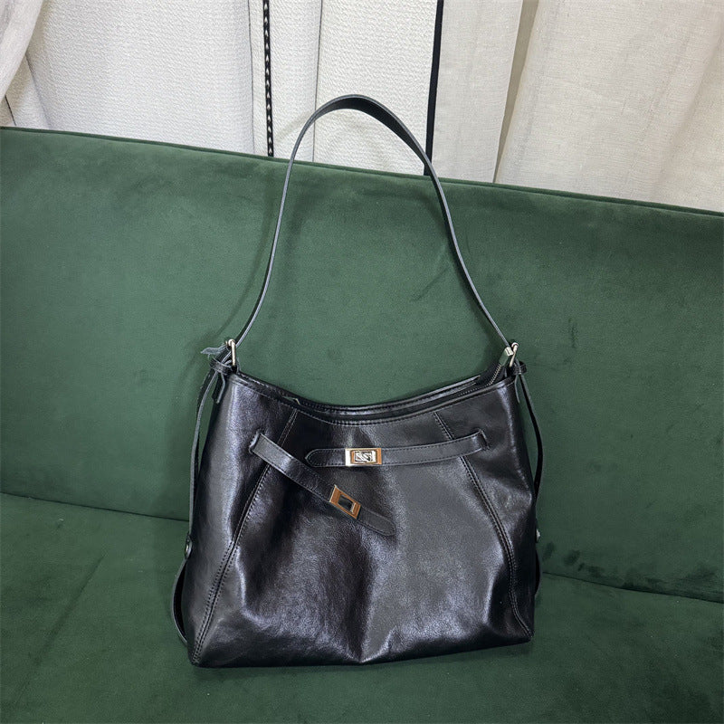 Women's Vegetable Tanning Leather Design Large Capacity Tote Bags