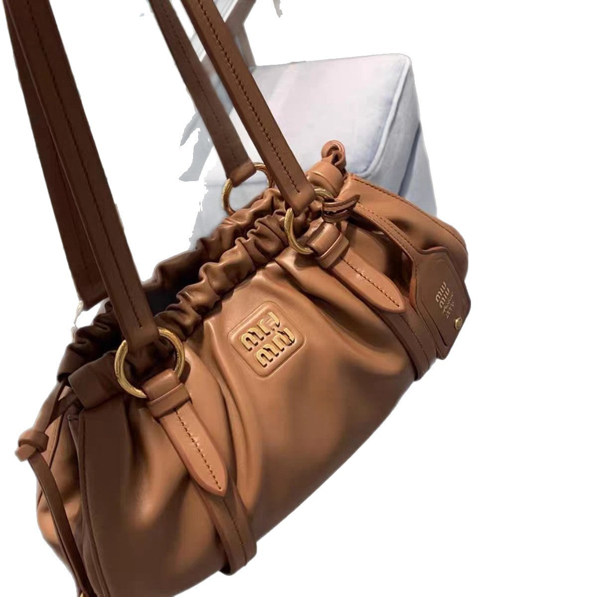 Women's Leather Pleated Drawstring Cloud Retro Bags