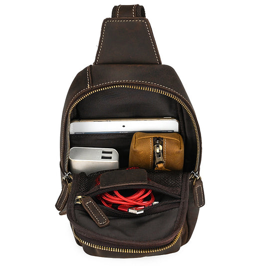 Men's Genuine Leather Retro Crazy Horse Cowhide Men's Chest Bags