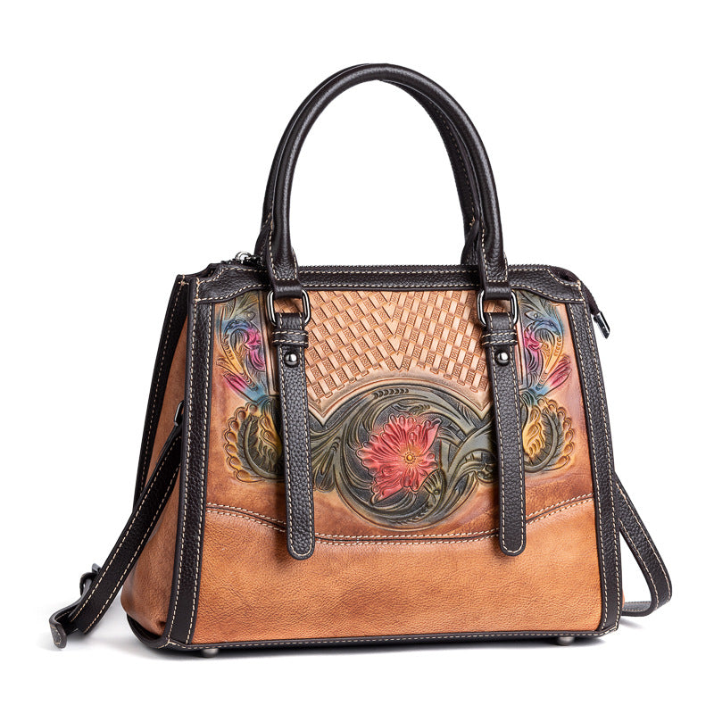 Women's Embossed Fashion Elegant Brushed Top Layer Shoulder Bags