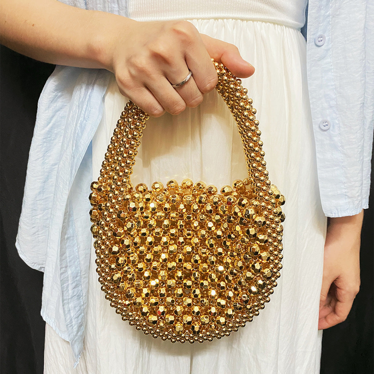 Fashion Handmade Beaded Woven French Minority Half Month Handbags