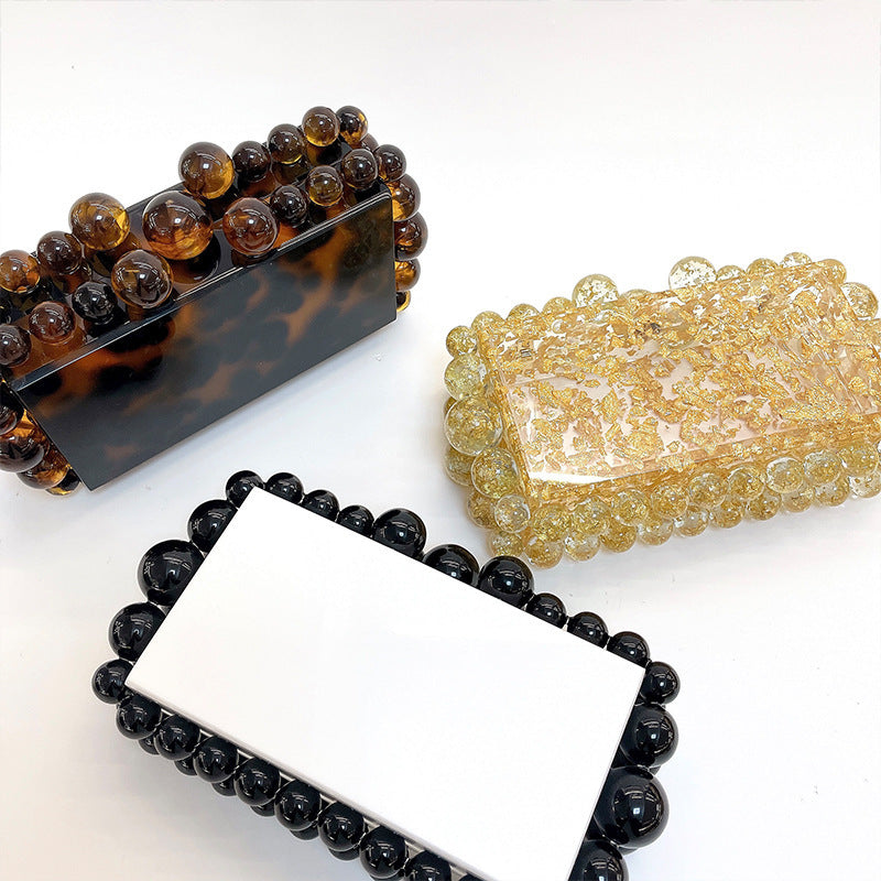 Women's Trendy Acrylic Cloud Glue Beads Clutch Evening Bags